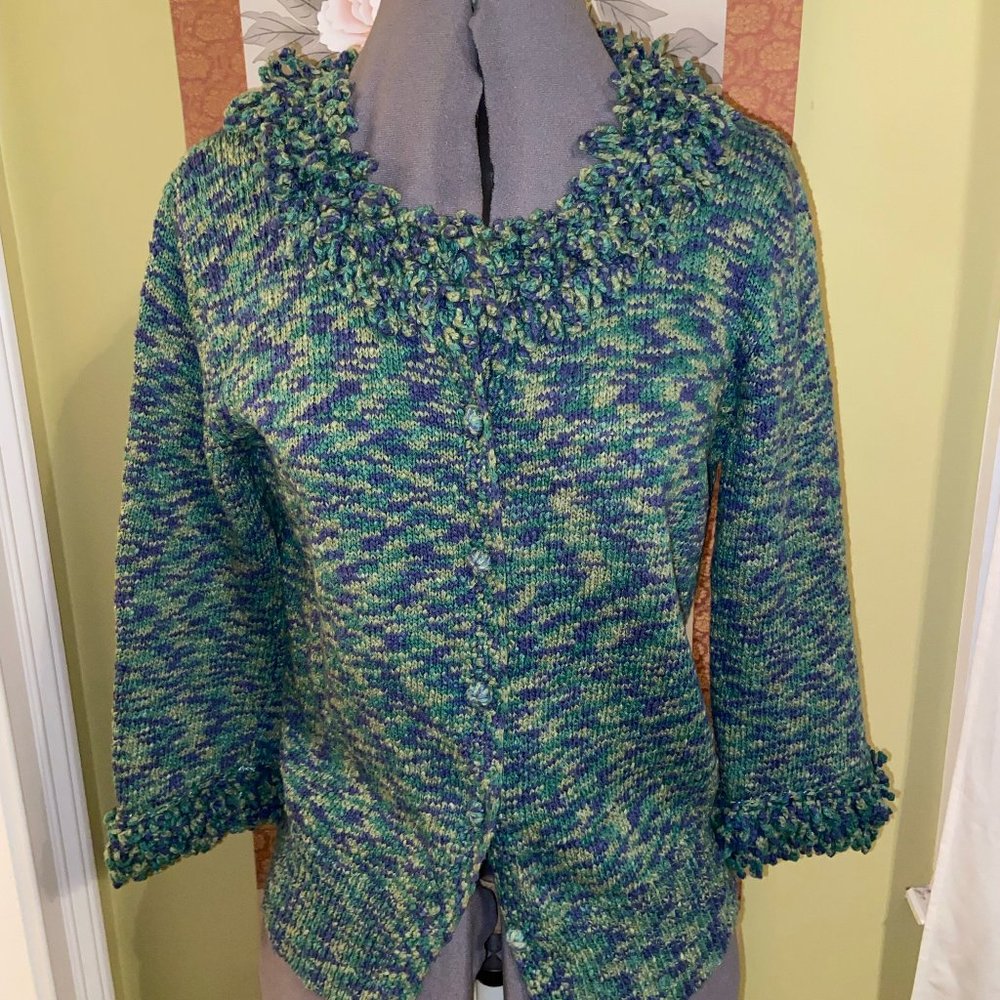 Coldwater Creek 3/4 sleeve green cotton knit sweater size S